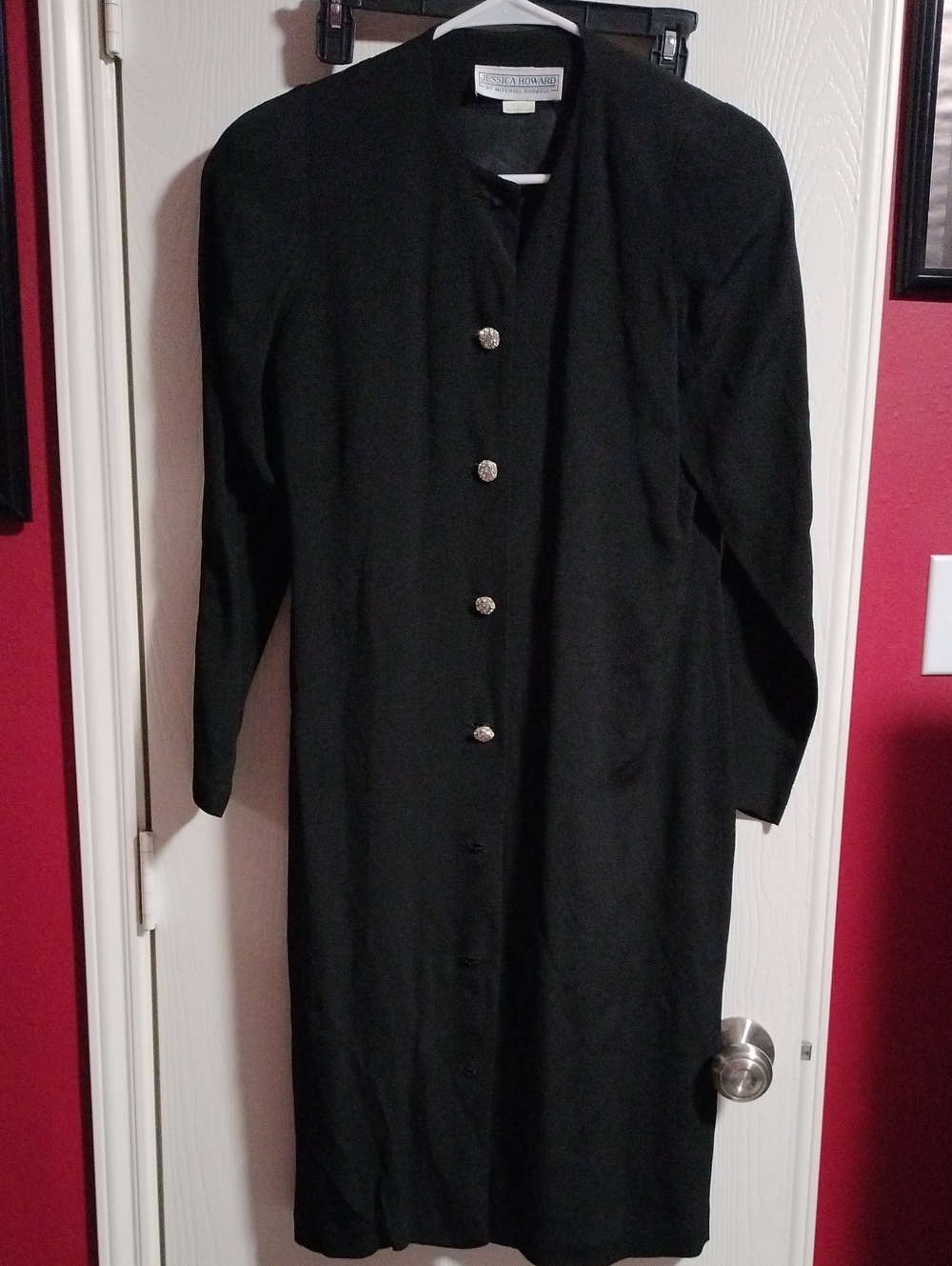 Jessica Howard Black Long Sleeve Midi Dress with Decorative Silver Buttons